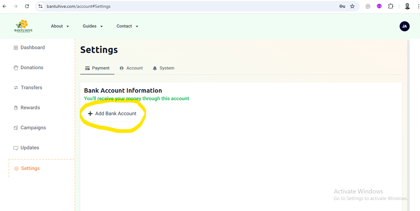 Click Add Bank Account